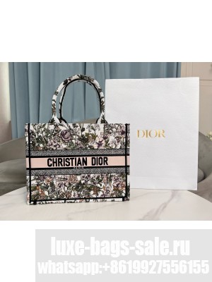 Medium Dior Book Tote Pink Multicolor D-Floral Embroidery M1296ZECZ