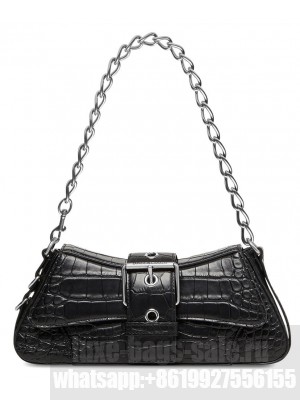 Balenciaga Lindsay Small Shoulder Bag With Strap Crocodile Embossed Black