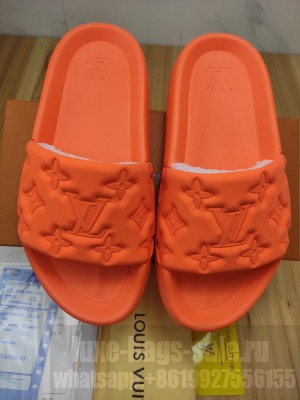 Louis Vuitton Unisex Sunbath Monogram Rubber Flat Slide Sandals Orange 2022 Collection
