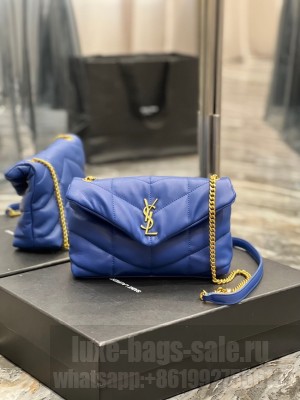 Yves Saint Laurent PUFFER SMALL CHAIN BAG IN QUILTED LAMBSKIN 620333 blue