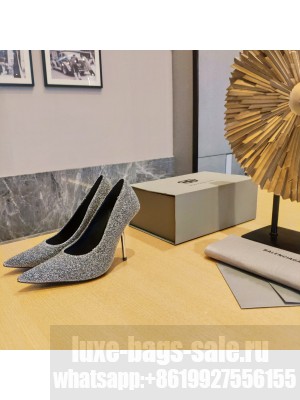 BALENCIAGA HEEL 10CM POINTED TOE PUMPS GLITTER SILVER 2022