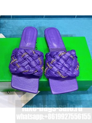 Bottega Veneta Leather Chain Woven Flat Slide Sandals Purple  2021 Collection