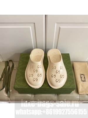 Gucci Unisex Perforated GG Rubber Mules 3cm White 2022 Collection