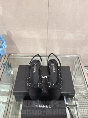 Chanel Slingbacks Tweed Ballerinas Flat Black