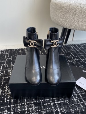 Chanel 7cm Calfskin With Metal Bow Black 2024