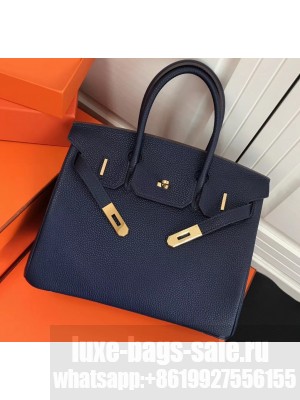 Hermes Birkin 25cm Bag Navy Blue in Togo Leather With Gold Hardware