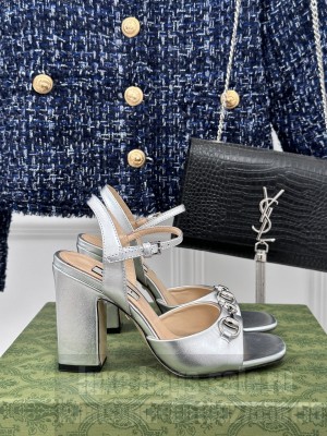 Gucci women's Horsebit 9.5cm Platform sandals silver