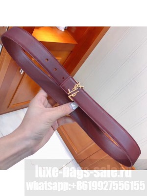 Saint Laurent Width 3cm Logo Leather Belt Burgundy
