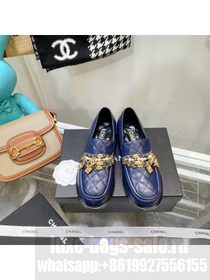 Chanel Chain Lambskin With Jewelry Loafers G38922 Navy Blue 2022 Collection 
