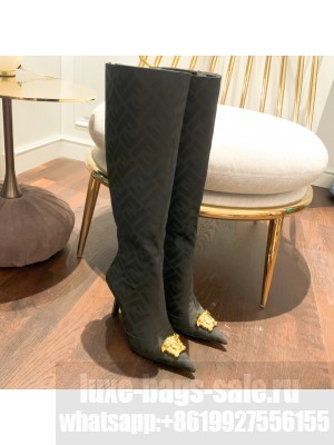 Versace x Fendi Fendace 10.5cm FF Canvas Knee-High Black 2022 Collection