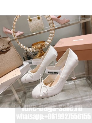 Miu Miu Satin 85 mm varnished heel elasticized knit strap Pumps 03