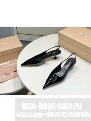 Miu Miu Patent Leather Slingback Pumps 4.5cm with Perforated Logo Black 2023