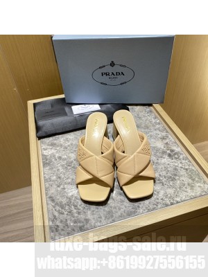 Prada Quilted leather 65 mm Block-Heel slides sandals Mule 2022 Collection 010