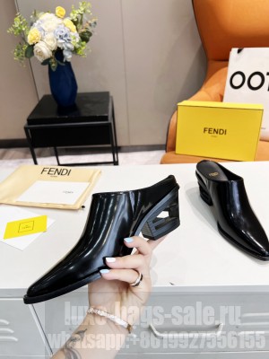 Fendi Fendi Shiny Leather Pumps Mule Black 2022 Collection