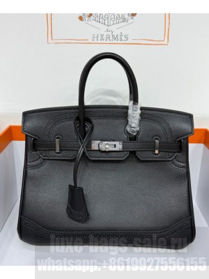 Hermes Birkin Ghillies 30 In Tadelakt Leather Black