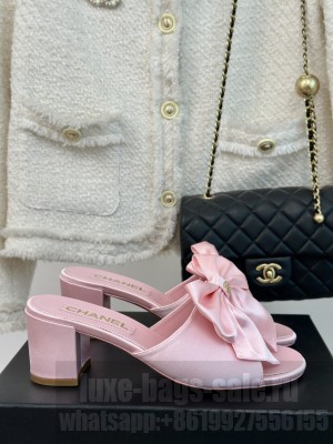 Chanel Satin 6cm Bow Mule Pink 2024