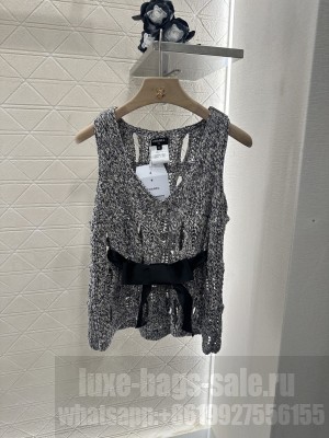 Chanel Hollow-Out Knit Vest with Bow Tie black