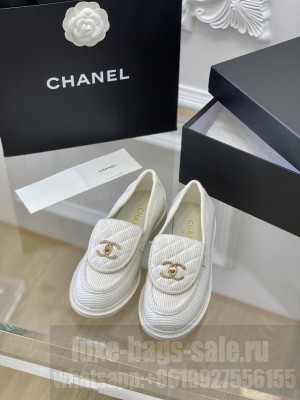 Chanel Canvas Loafers with Matte CC Foldover White