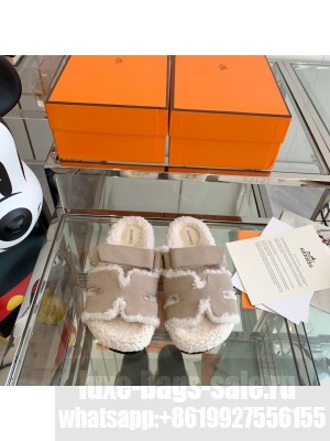 Hermes woolskin Oran Flat Slide Sandals 147 2022 Collection