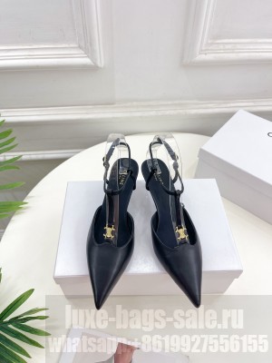 CELINE KITTEN WITH TRIOMPHE T-BAR STRAP IN CALFSKIN BLACK