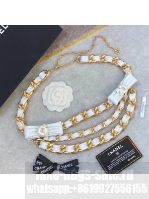 Chanel Chain Belt with Calfskin Bow AB4461 White/Gold  2021 Collection