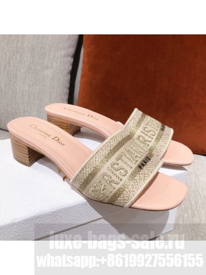 Dior Dway Embroidered Cotton Heel Slide Sandals 5cm Pink/Beige Spring/Summer 2021 Collection