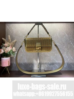Fendi Baguette crystals and leather bag F0961 gold