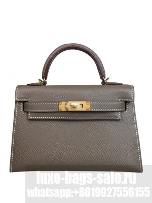 Hermes Kelly Bag 19 Epsom Leather Dark Gray