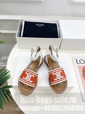 CELINE LYMPIA SANDAL IN TRIOMPHE JACQUARD CANVAS & CALFSKIN RUST/WHITE