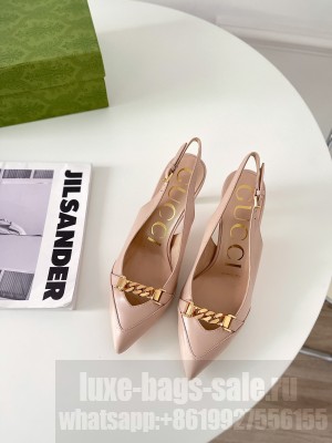 Gucci Women's Lambskin with Chain 75mm Sling-back Pumps beige 2021 Collection