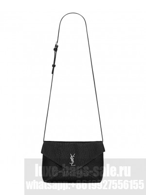 Saint Laurent Cassandre Envelope Messenger In Lambskin Black