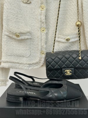 Chanel Quilted Lambskin & Grosgrain Slingback Flat Black 2024