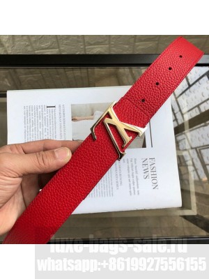 Louis Vuitton LV Tilt Grained Calfskin Belt 40mm with LV Buckle Red/Gold 2020 Collection