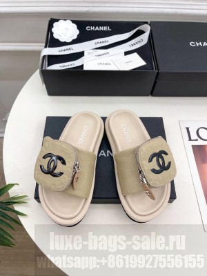 Chanel Canvas Pillow Slides Sandal with Zip Pouch Beige 2025