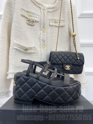 Chanel Quilted Lambskin 7.5cm Platform Sandals 2023 Beige 01