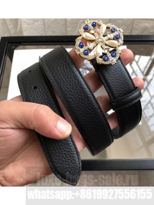 Chanel Width 3cm Crystal and Pearl Buckle Leather Belt Black