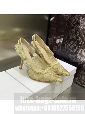Dior J'Adior Slingback Pumps 9.5cm in Gold Macrame Embroidered Cotton 2023