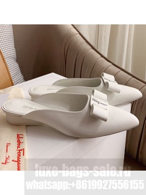Salvatore Ferragamo Viva Lambskin Bow Mules White Spring/Summer 2021 Collection