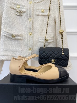 Chanel Women's Mary Janes Lambskin 3cm Flat Sandals 2023 Collection Beige
