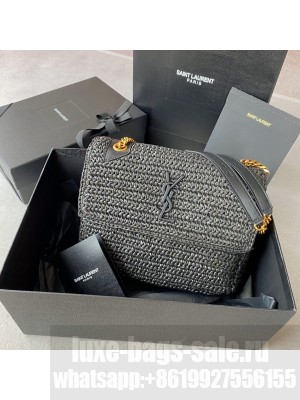 SAINT LAURENT NIKI MEDIUM CHAIN BAG IN RAFFIA 498894 BLACK