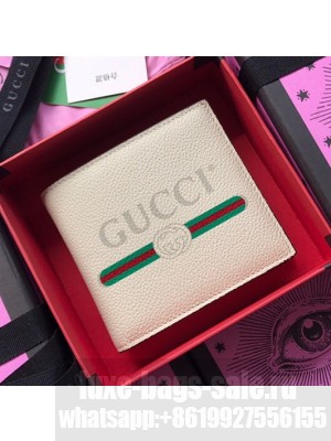 Gucci Print Leather Bi-fold Wallet 496309 White 