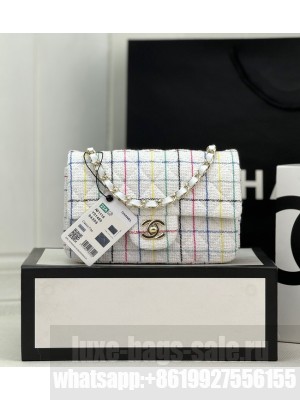 CHANEL CLASSIC 11.12 HANDBAG Tweed & Gold-Tone Metal A69900 white&Multicolor