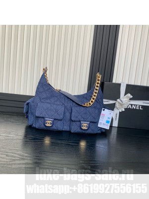 Chanel LARGE HOBO BAG Washed Denim AS5339 dark Blue