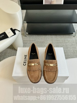 CELINE LUCO LOAFER WITH FRINGES IN SUEDE CALFSKIN BROWN
