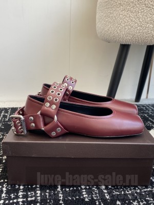 Alaïa BIKER BALLET FLATS IN LAMBSKIN BURGUNDY