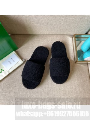 Bottega Veneta Unisex RESORT TEDDY Lambskin Shearling slides black 2021 Collection