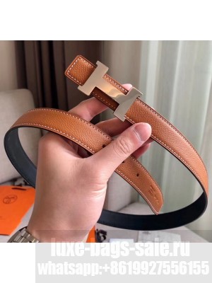 Hermes Width 2.4cm Grained Calfskin Reversible Belt Black/Brown 2020 Collection