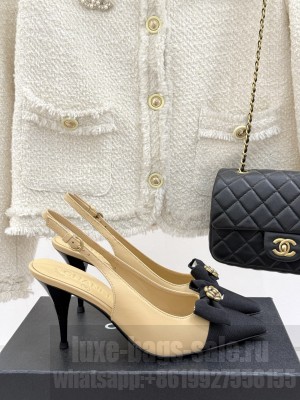 Chanel Camellia Bowknot Slingback Sandals Beige 2025 