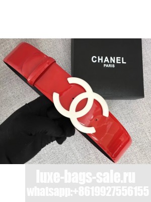 Chanel Width 5.3cm Patent Leather Belt Red with White CC Logo