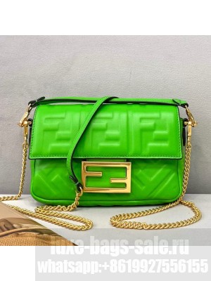 Fendi Baguette Mini FF Logo Lambskin Flap Bag Green  2021 Collection